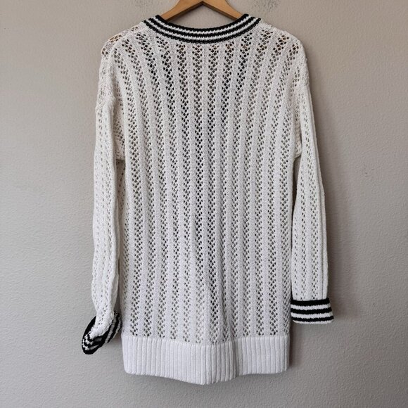 Loft Lou & Grey Tipped Mesh V Neck Pocket Cardigan Size Small New - Picture 8 of 8